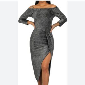 ✨ Sparkly Black Metallic Ruched Cocktail Dress 2XL ✨